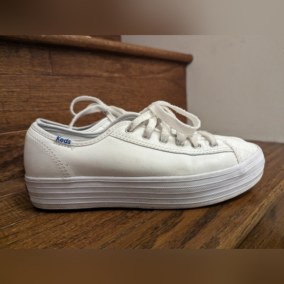 Keds Triple Kick Leather Lace Up  platform sneaker white, woman's size 6 - Picture 2 of 14